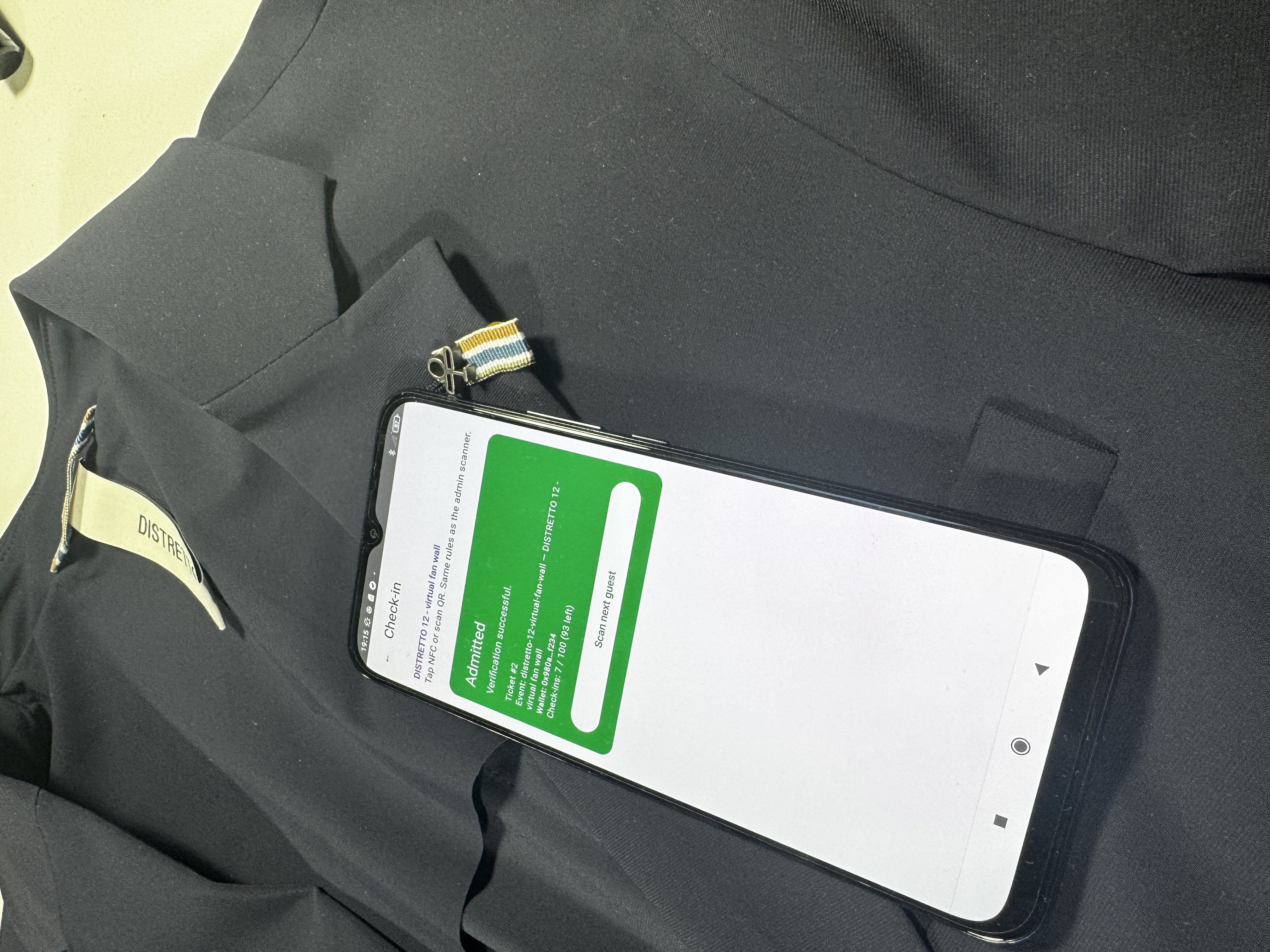 NFC product scan — Admitted
